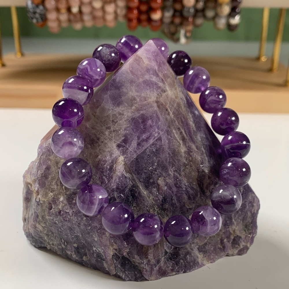 10mm Dream Chevron Amethyst Stretch Beaded Bracelet